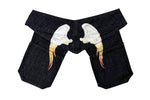 Denim Pocket Belt: Meredith style in Black with GOLD/WHITE PAINTED WINGS