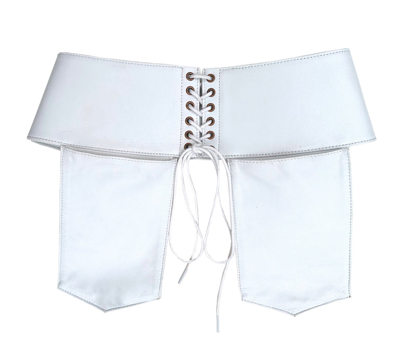 Corset Leather Pocket Belt in Electric White