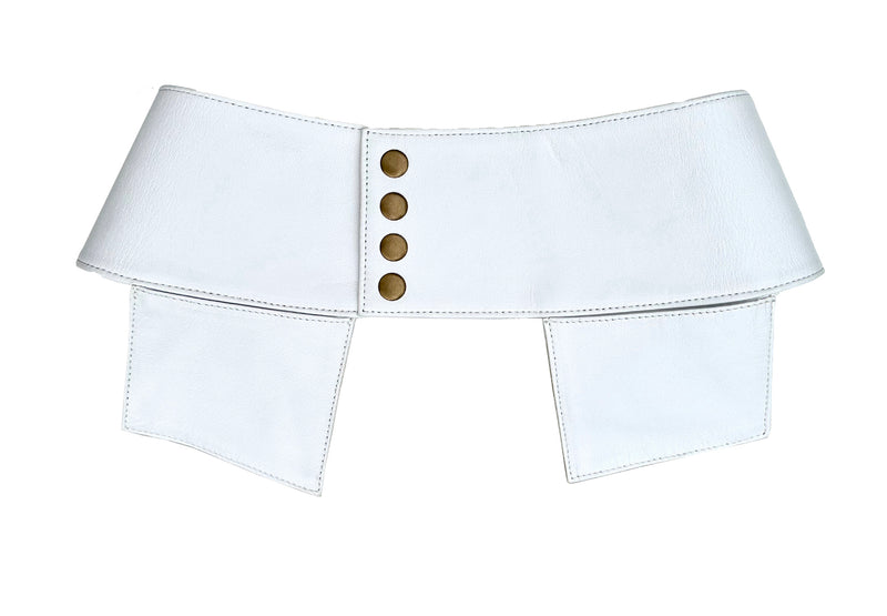 Corset Leather Pocket Belt in Electric White