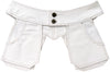 White denim PocketBelt with brass tack buttons